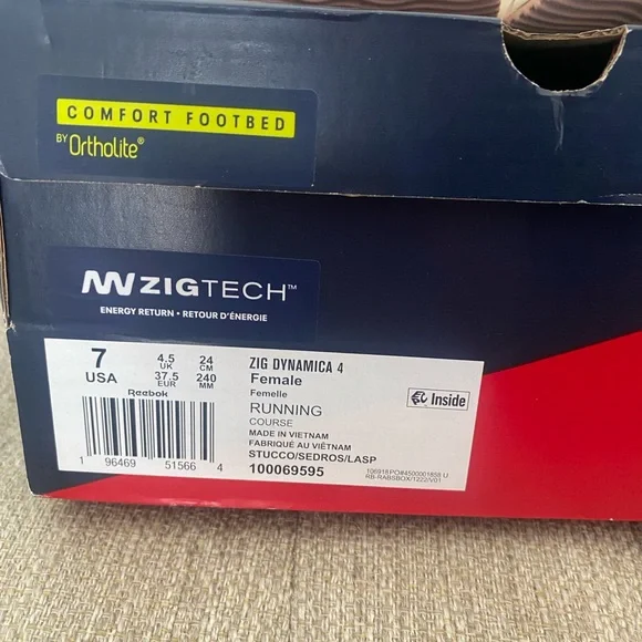 New in box Women’s Size 7 Reebok Zig Dynamica 4 Stucco/Sendros/Lasp - Picture 3 of 6